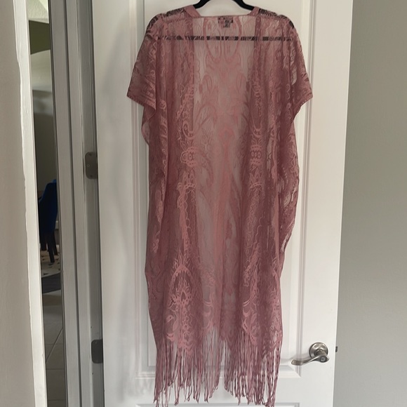 Mauve, lace, fringe kimono or cover-up - Picture 5 of 6